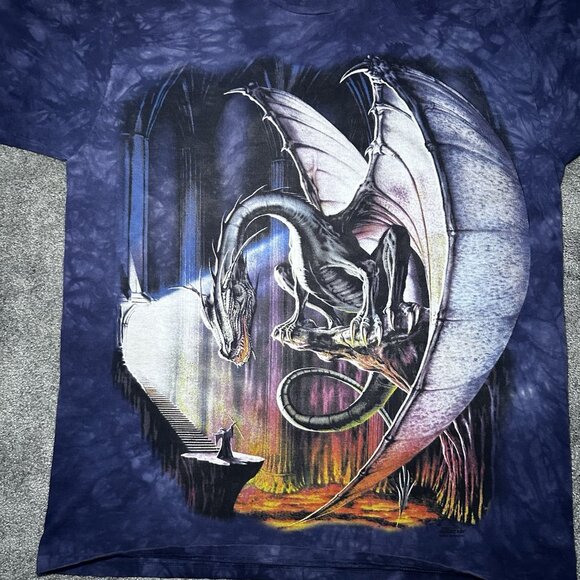 Vintage Y2K The Mountain T-Shirt Mens Large Dragon Wizard Tie Dye Excalibur - Picture 2 of 10